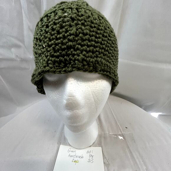 Handmade Green crochet cap 10" wide by 7 " tall hat NWOT child or adult - Picture 6 of 6